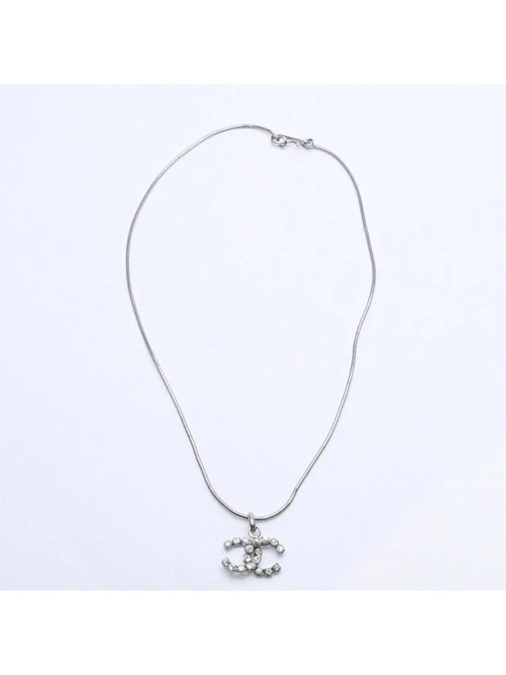 Chanel CC Logo Necklace Light Stone Silver